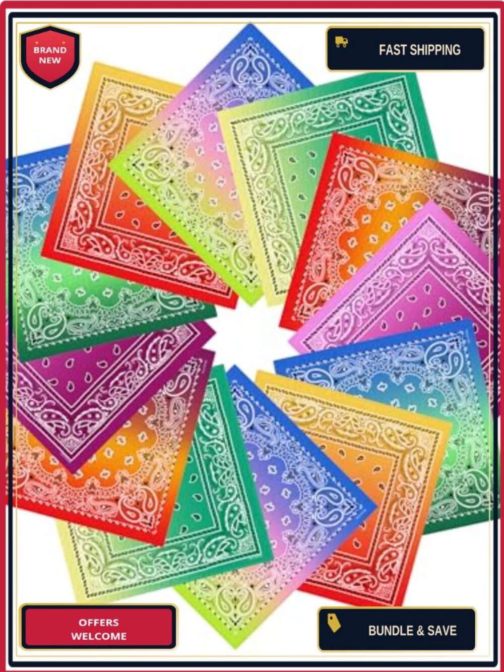 12 Paisley Cotton Bandanas Printed Head Scarf Set Unisex Adults Kids